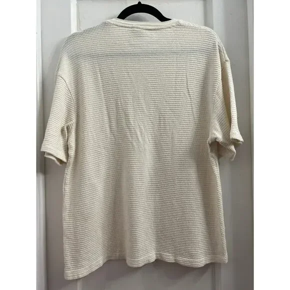Zara Men’s Textured Woven Ivory Off White Short Sleeve Loose Fit T Shirt, size M - Picture 3 of 4